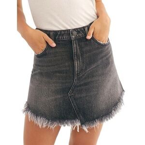 We The Free by Free People Black Bailey Maverick Frayed Denim Skirt NWT Size 27